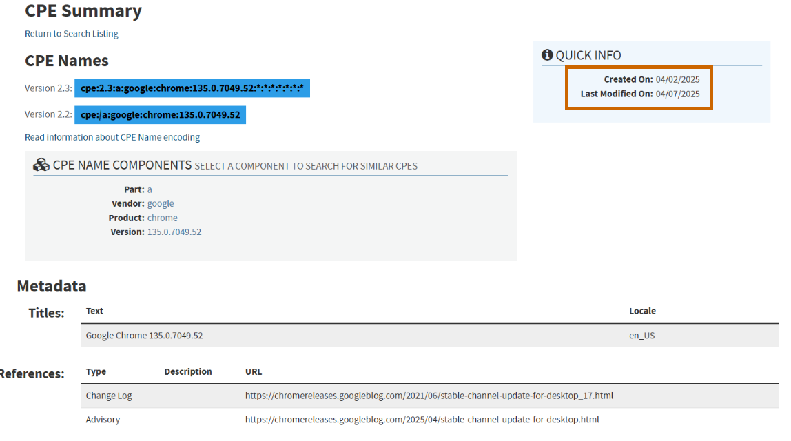 Google Chrome の CPE詳細